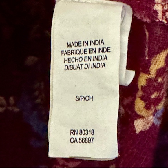 Lucky Brand Embroidered Floral Burgundy Long Sleeve Bohemian Lightweight Blouse - Picture 9 of 10